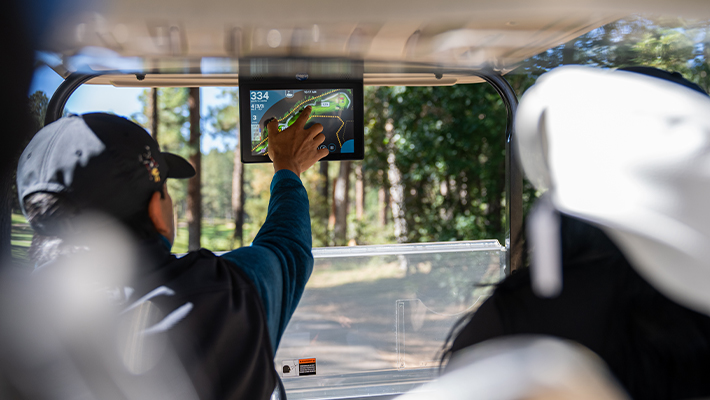 Close up of technology screen in an E-Z-GO vehicle