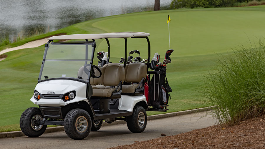 A highlight showing the four forward facing seats of an E-Z-GO Liberty model.