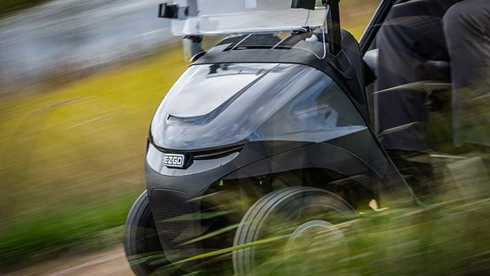 The frontend of an E-Z-GO golf cart.